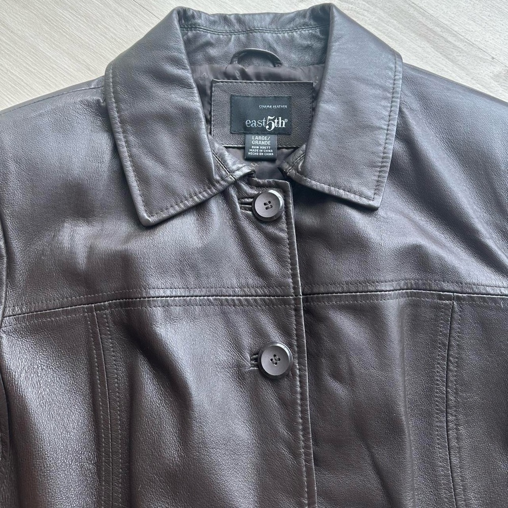 east 5th vintage brown long paneled leather jacket - Picture 5 of 7
